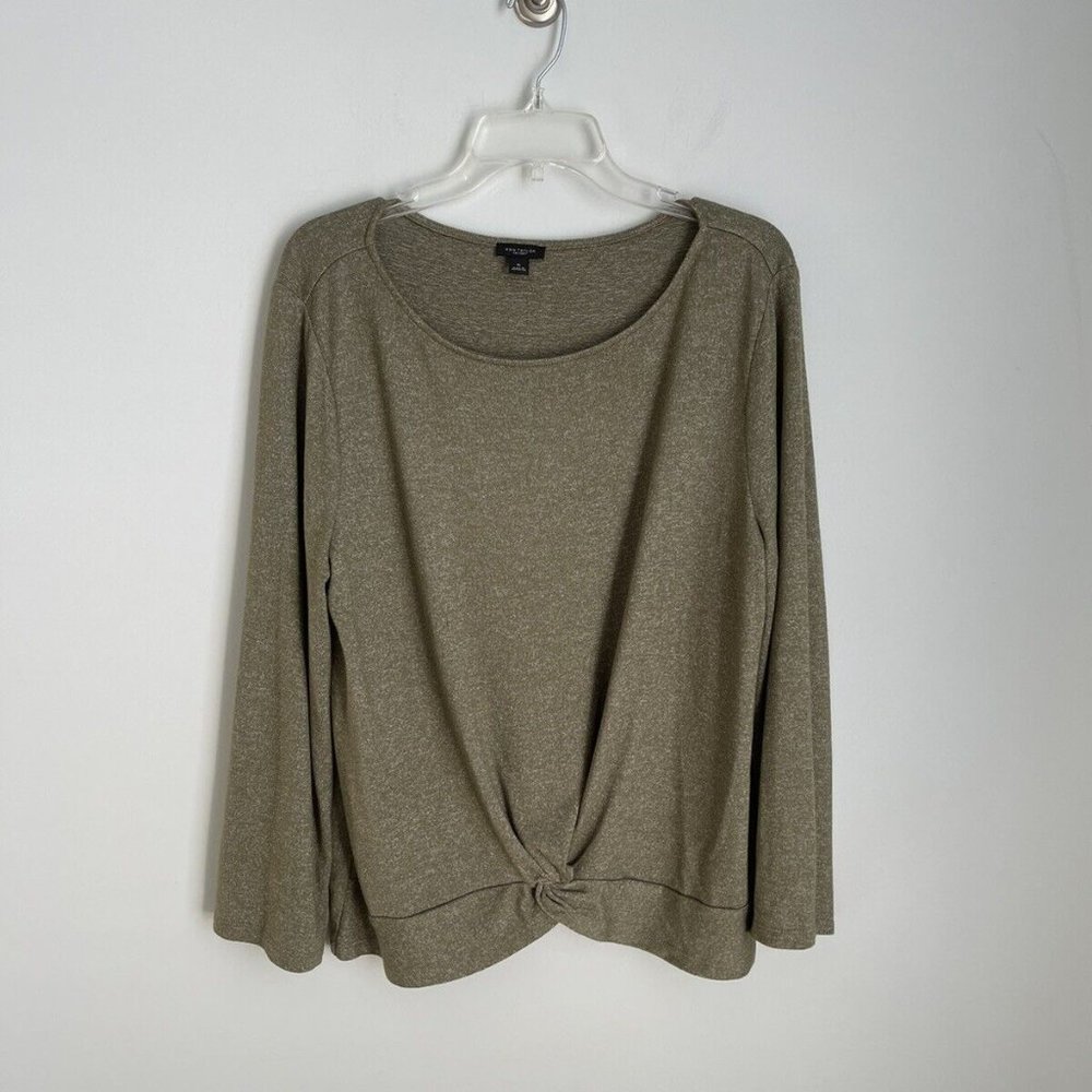 Ann Taylor Factory Green Knot Front Long Sleeve Sweater